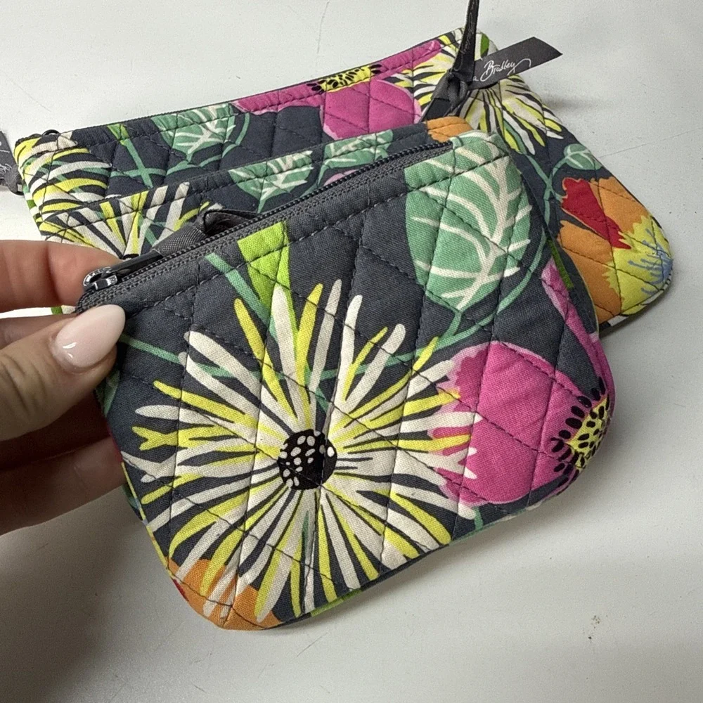 Vera Bradley JAZZY BLOOMS COSMETIC TRIO Set of 3 Travel Zip Organizer Cases